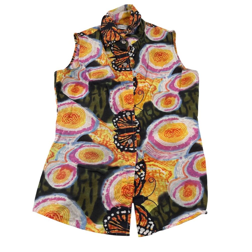 BUGATCHI Women's size Medium Multi-Color Button Down Shirt Butterfly